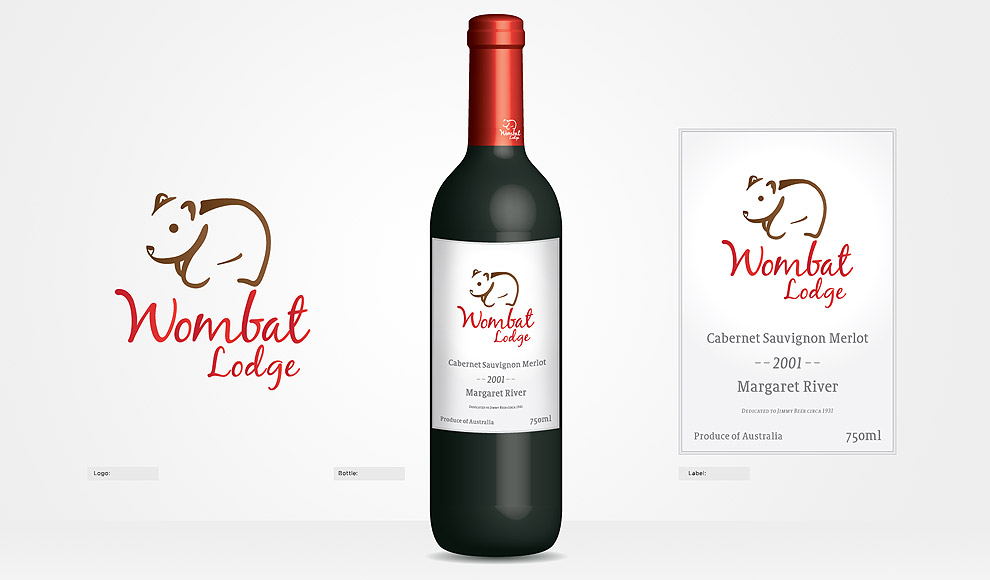 Womat Lodge logo, bottle and label design.